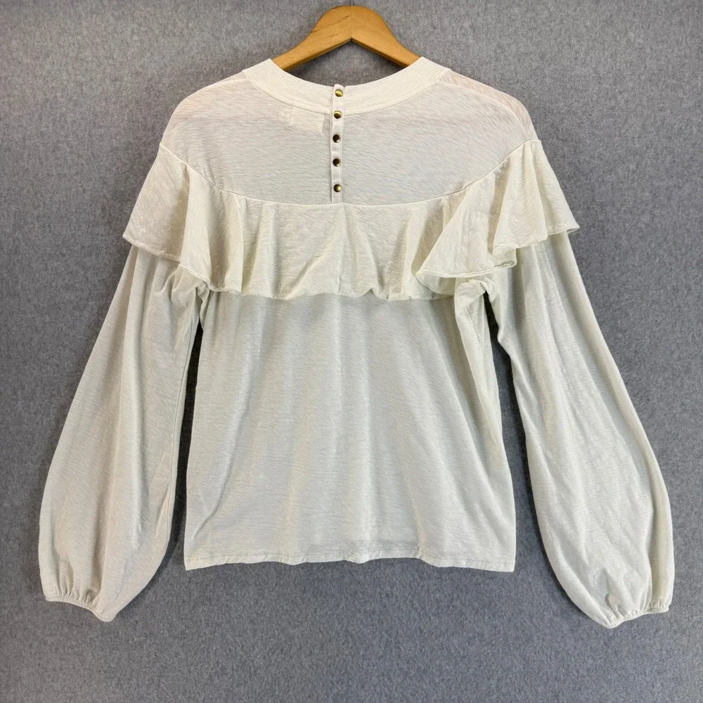 Nation LTD Ivory Cream Ruffle Top Long‎ Sleeve Button Back Blouse Size Large
